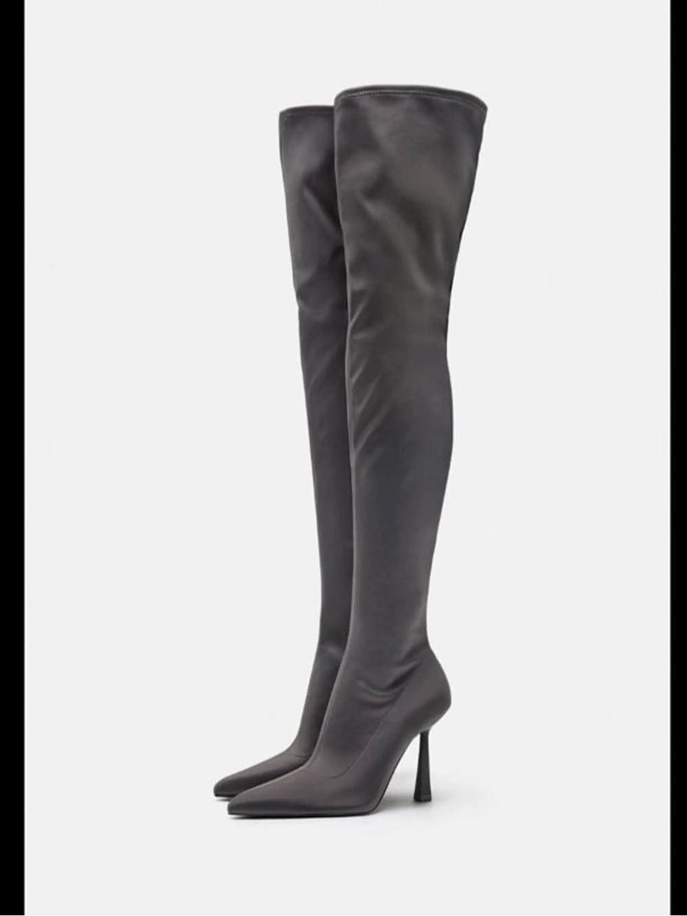 Zara Charcoal Gray Over-the-Knee Pointed Stiletto Boots